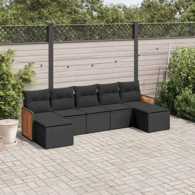 vidaXL 7-delige Loungeset met kussens poly rattan zwart, foto 2