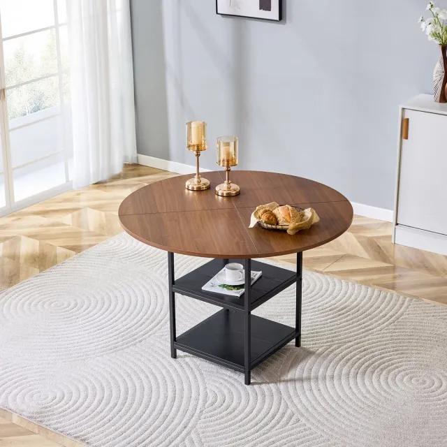 STILVORA Eettafel - Ronde Tafel Met Dubbele Opberglagen - Voor 2 Tot 4 Personen In Eetkamer - MDF En Metaal - 107x75 Cm Zwart