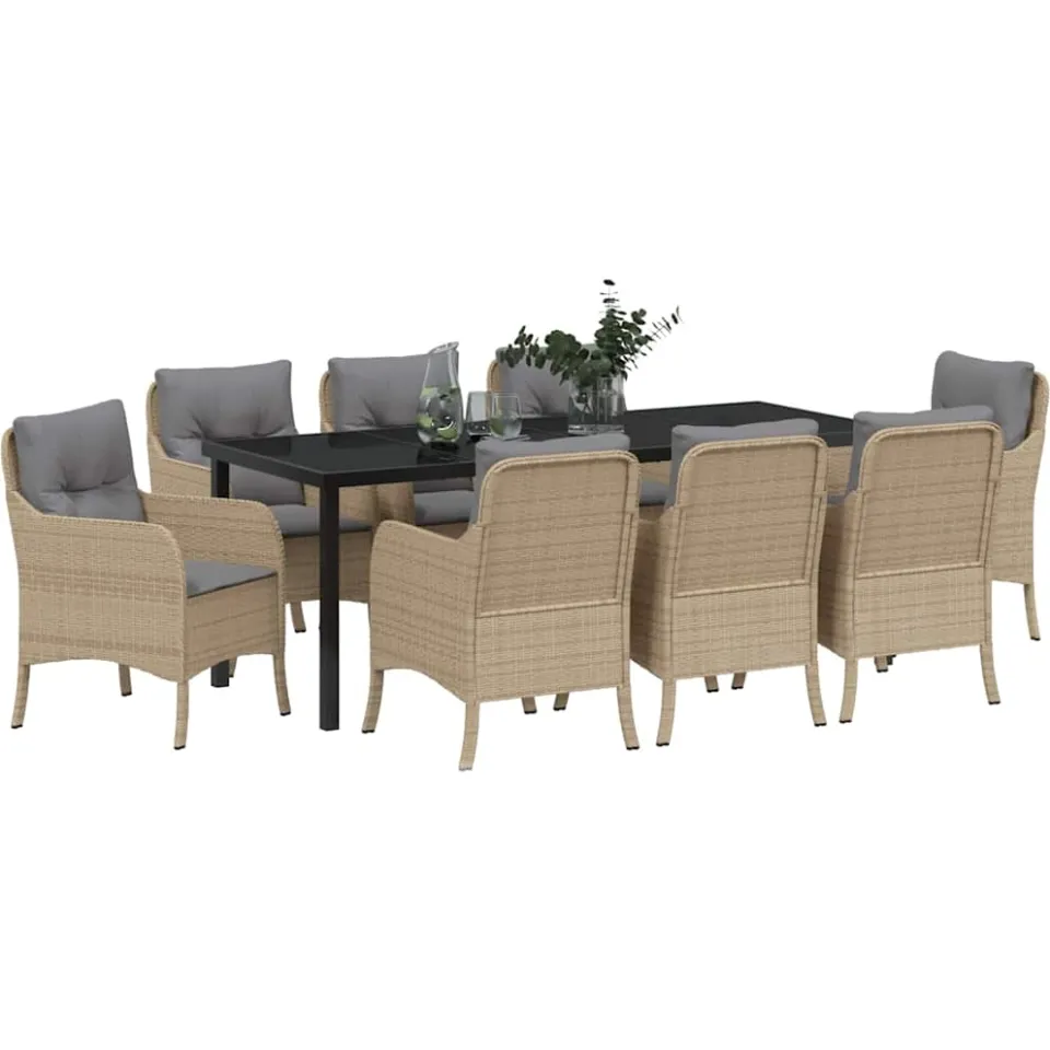 vidaXL Tuin eettafelset 9 st Beige poly rattan