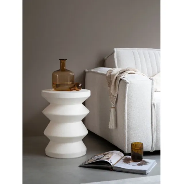 Must Living Zig Zag bijzettafel rond vezelcement wit - 45 × Ø34 cm Naturel