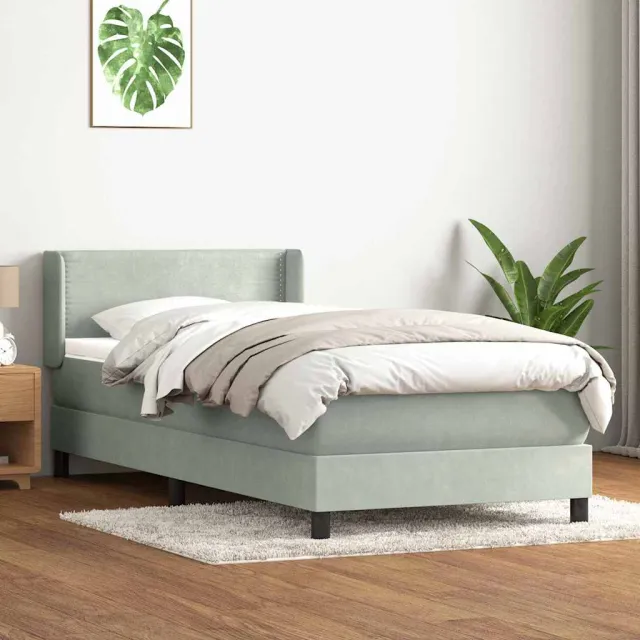 vidaXL Boxspring met matras fluweel lichtgrijs 80x210 cm grijs
