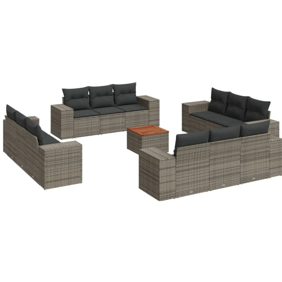 vidaXL 13-delige Loungeset met kussens poly rattan grijs, foto 3