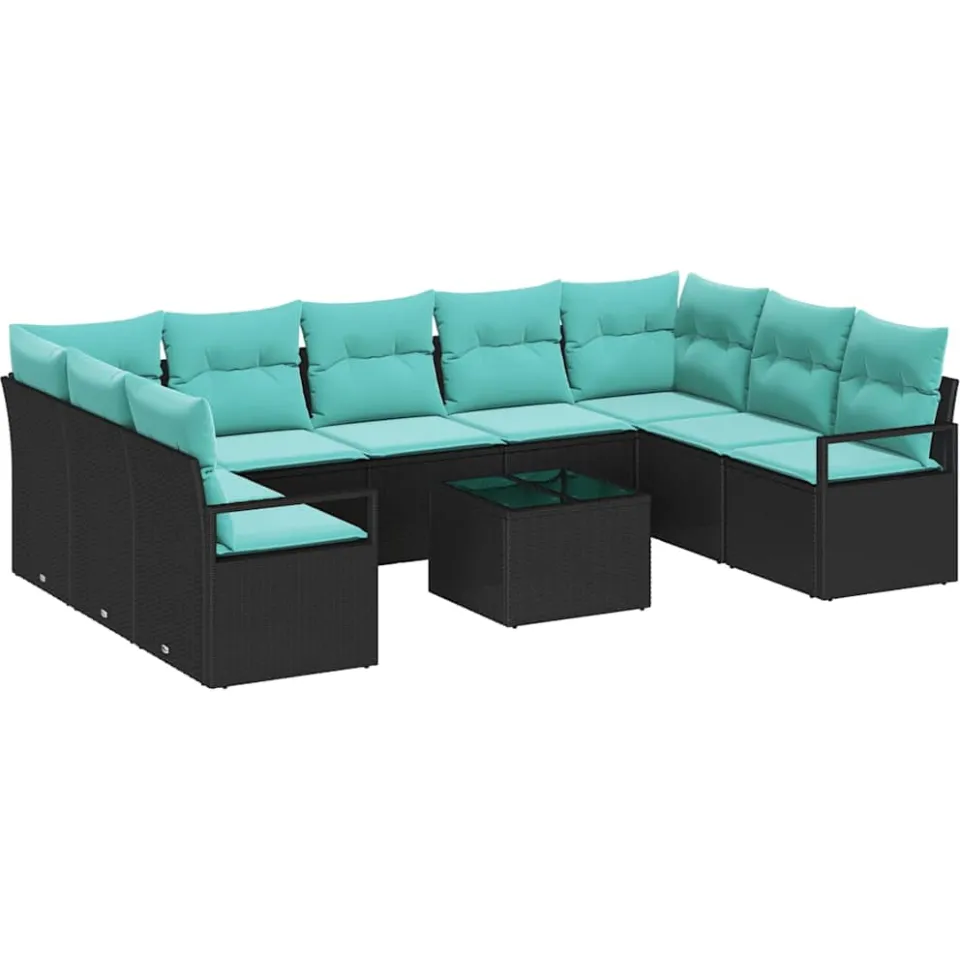 vidaXL Bankstel 10 st Zwart poly rattan