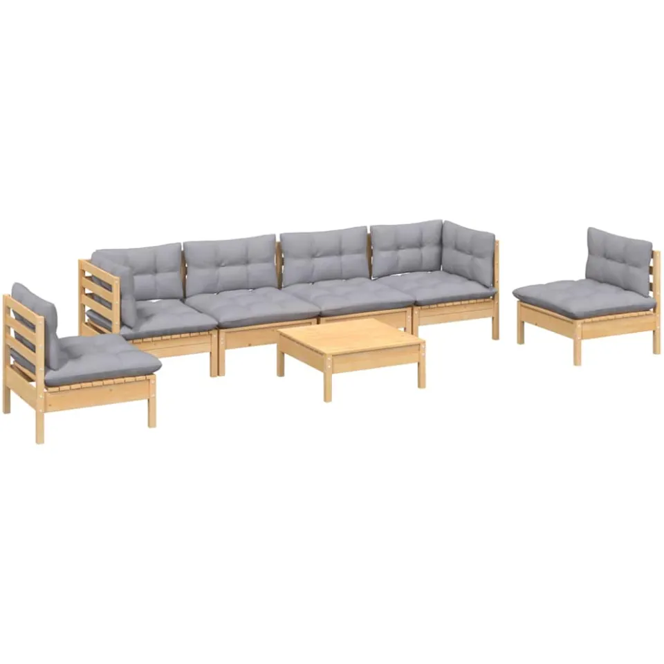 vidaXL 7-delige Loungeset met grijze kussens grenenhout Grijs