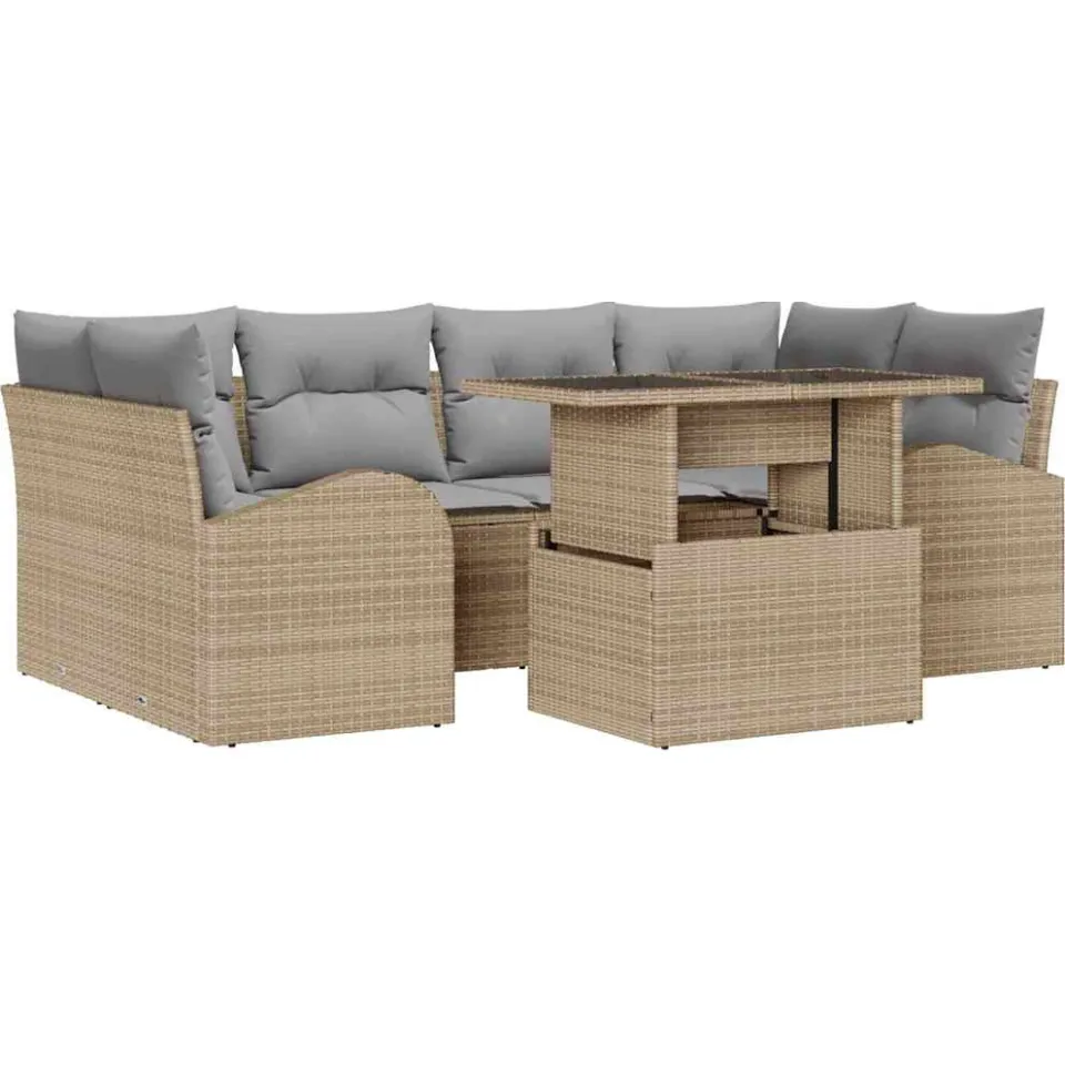 vidaXL Tuin Sofa Set 7 st Beige poly rattan