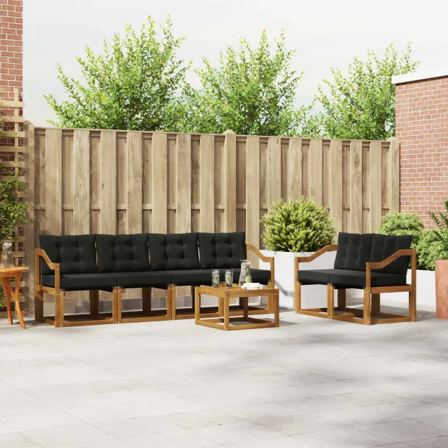 vidaXL Buiten bankenset 7 st 6-zits Naturel en Zwart