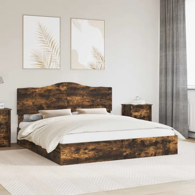vidaXL Opslag bed met lade Gerookt eiken 180 x 200 cm Bewerkt hout Bruin