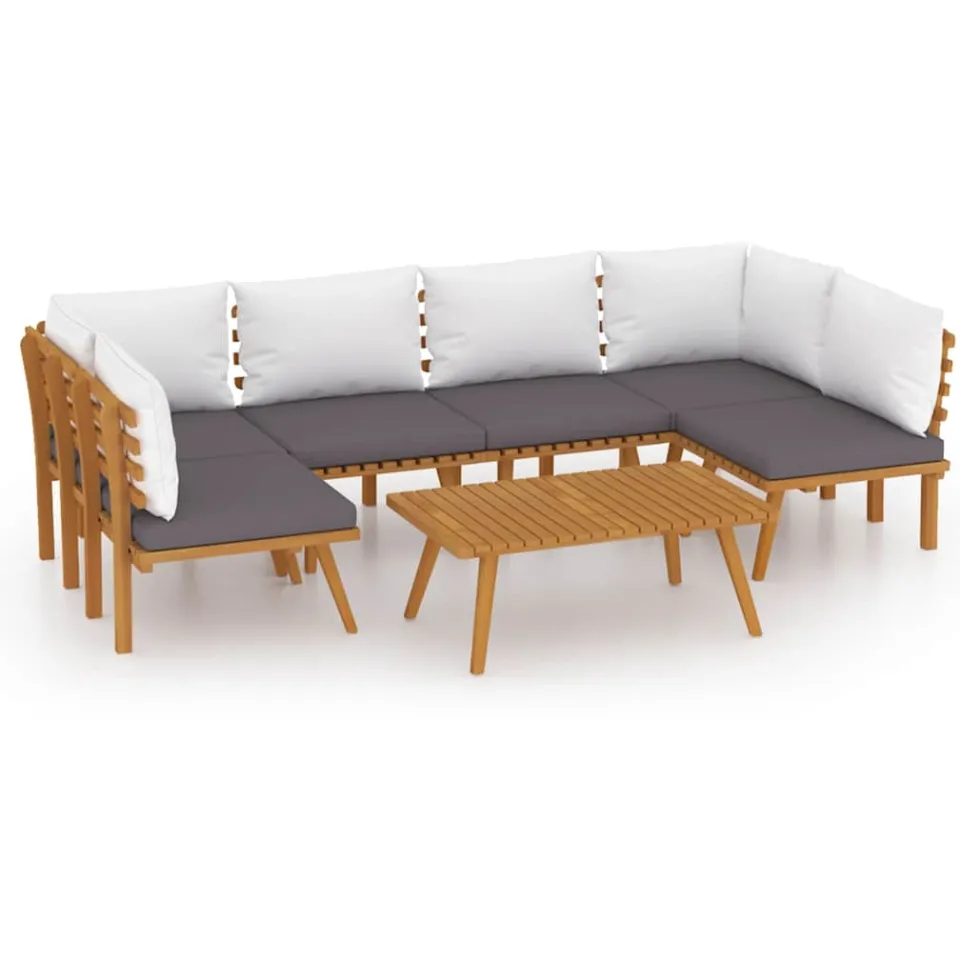 vidaXL 7-delige Loungeset met kussens massief acaciahout Bruin