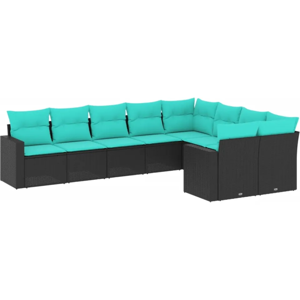 vidaXL 9-delige Loungeset met kussens poly rattan zwart, foto 3