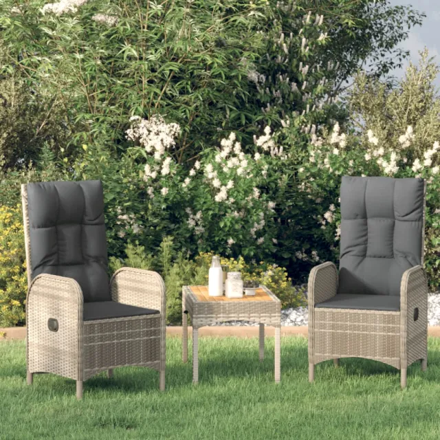 vidaXL 3-delige Loungeset met kussens poly rattan grijs, foto 2