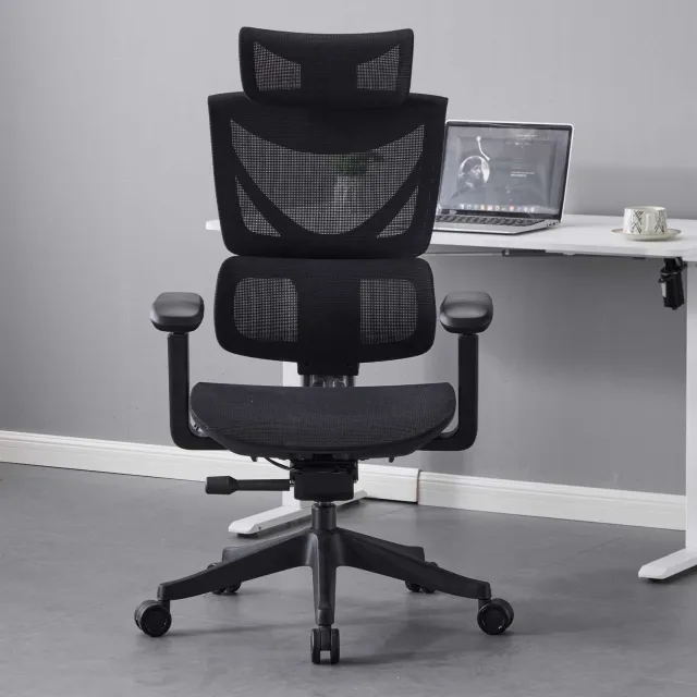 MIVRAY Ergonomische Bureaustoel 73,4 bij 73,4 cm - Drieknopsverstelling Met Lendensteun - Voor Thuiswerkplek - Mesh Zwart