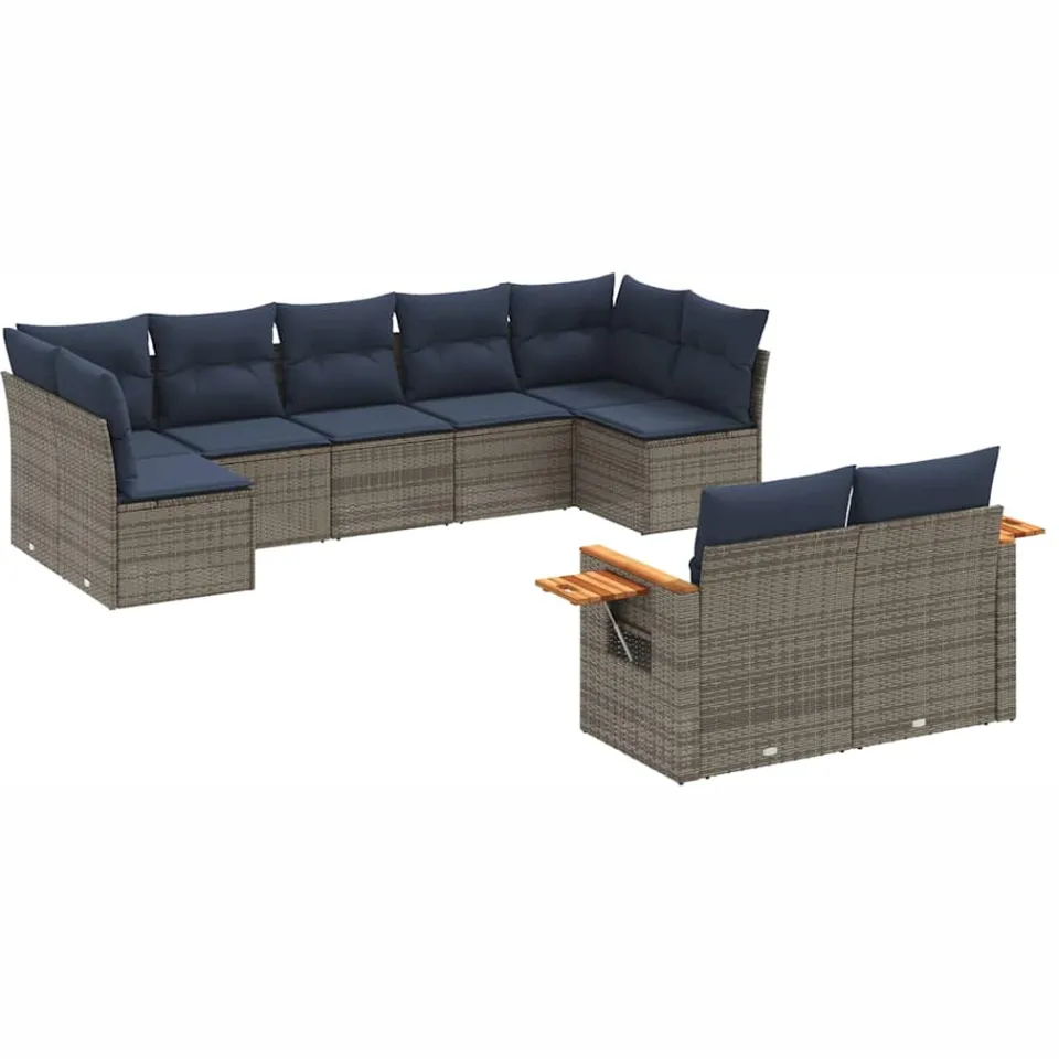vidaXL 9-delige Loungeset met kussens poly rattan grijs, foto 3