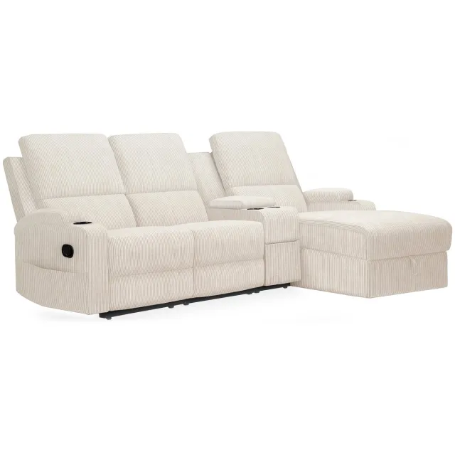 Notio Living DALLAS-Sofa 3-zitter met opbergchaise rechts manuel relaxstoel in cordury crème Wit
