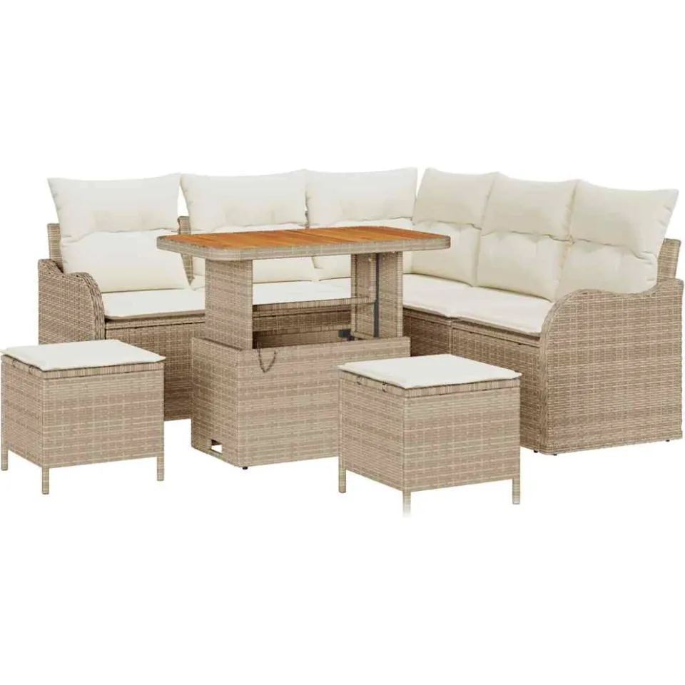 vidaXL Tuinbankenset 8 st Beige poly rattan