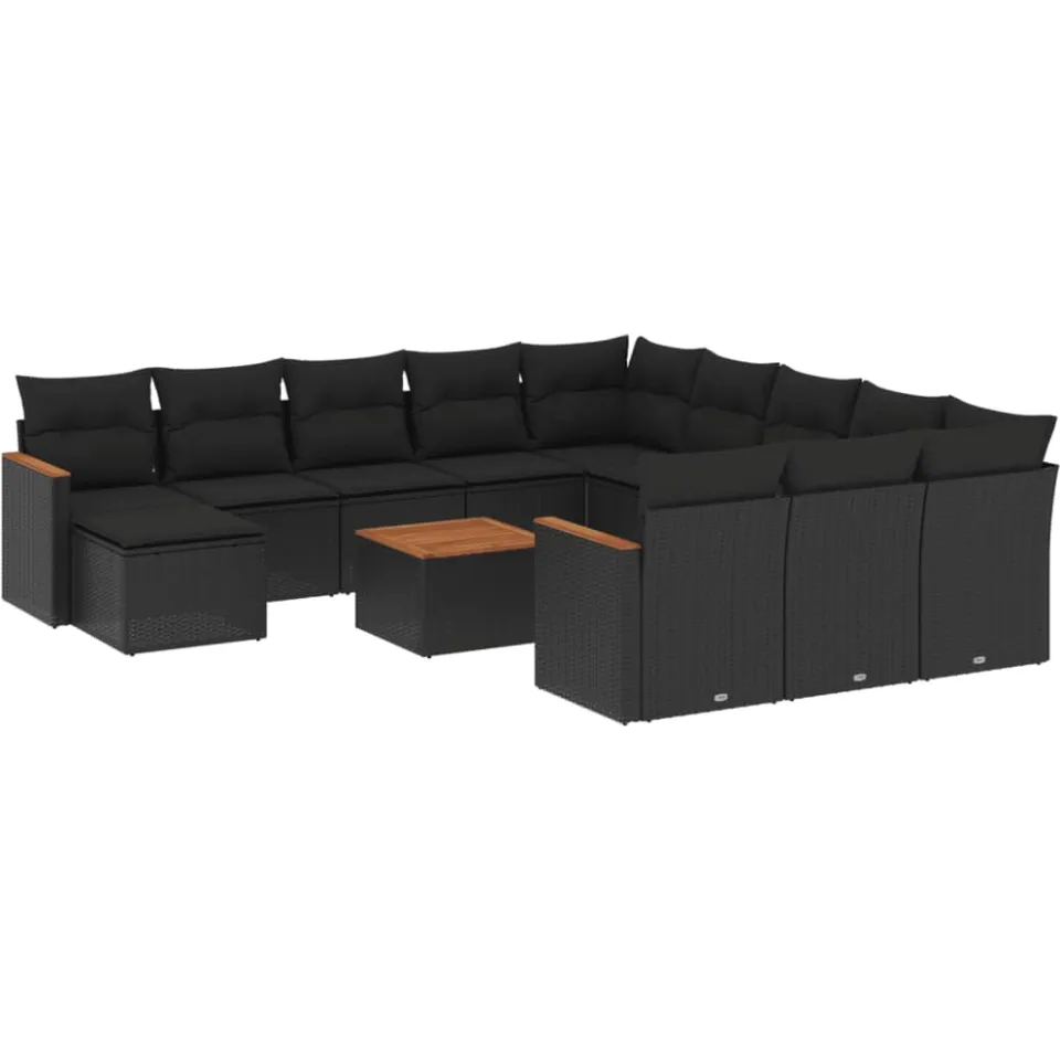 vidaXL 13-delige Loungeset met kussens poly rattan zwart, foto 3