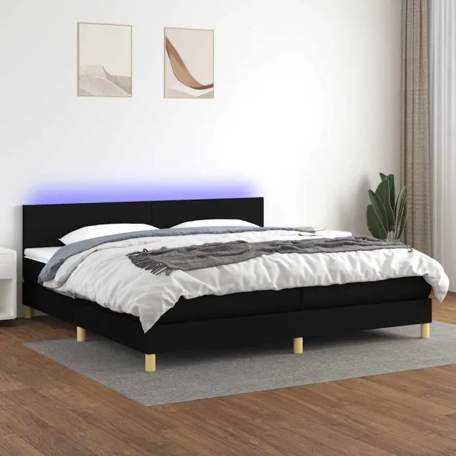 vidaXL Boxspring met matras en LED stof zwart 200x200 cm