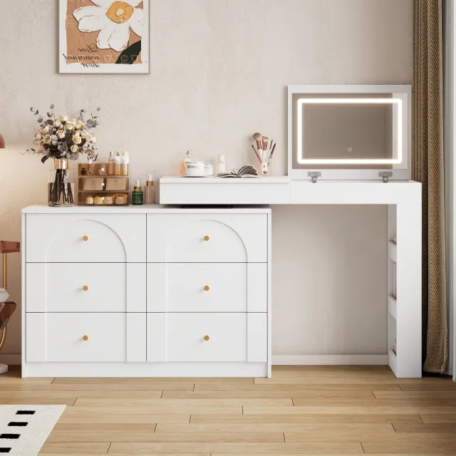 DantefHandels Kaptafel draaibare met led-verlichting,kaptafel,bureau,wit,105×40×80cm