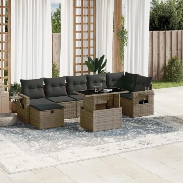 vidaXL 8-delige Loungeset met kussens poly rattan grijs, foto 2