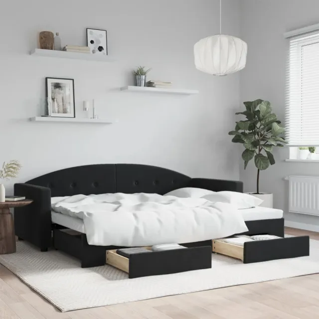 vidaXL Slaapbank met onderschuifbed en lades 80x200 cm fluweel zwart