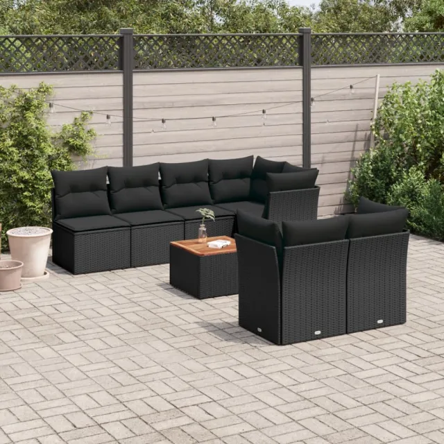 vidaXL 8-delige Loungeset met kussens poly rattan zwart, foto 2