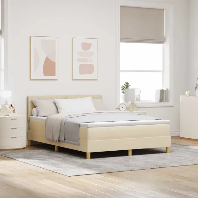 vidaXL Boxspringbed met kussen met hoofdeinde Crème 140 x 190 cm Stof