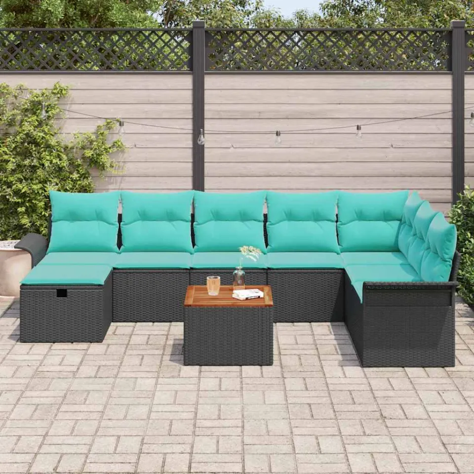 vidaXL Tuinbankenset 9 st Zwart Poly riet, foto 3
