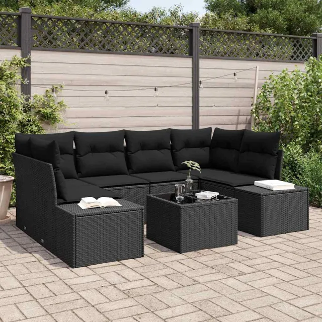 vidaXL Tuin Sofa Set 7 st Zwart poly rattan, foto 2