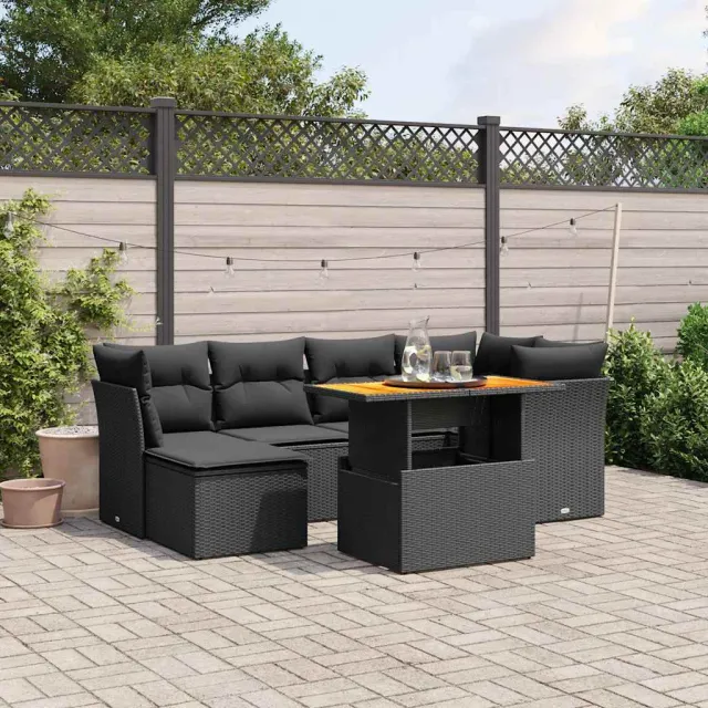 vidaXL 7-delige Loungeset met kussens poly rattan zwart, foto 2