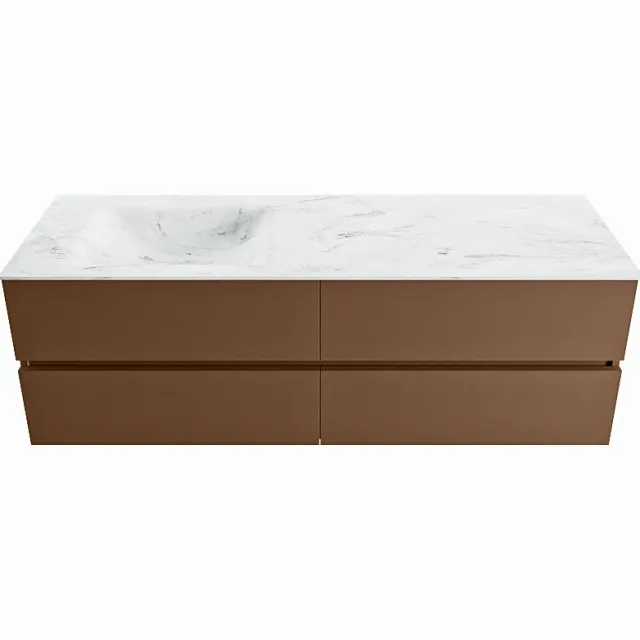 Mondiaz VICA-DLUX 150cm badmeubel onderkast Rust 4 lades. Inbouw wastafel CLOUD links zonder kraangat, kleur Opalo.