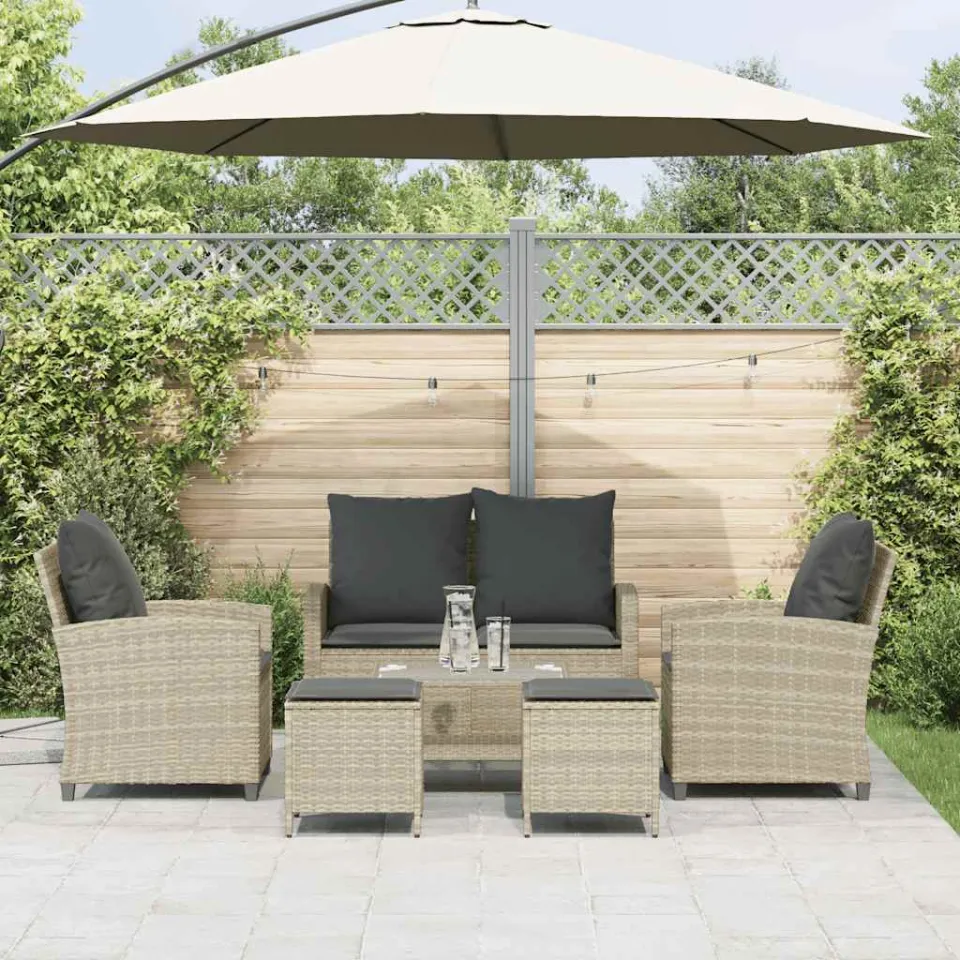 vidaXL 6-delige Loungeset met kussens poly rattan lichtgrijs grijs, foto 3