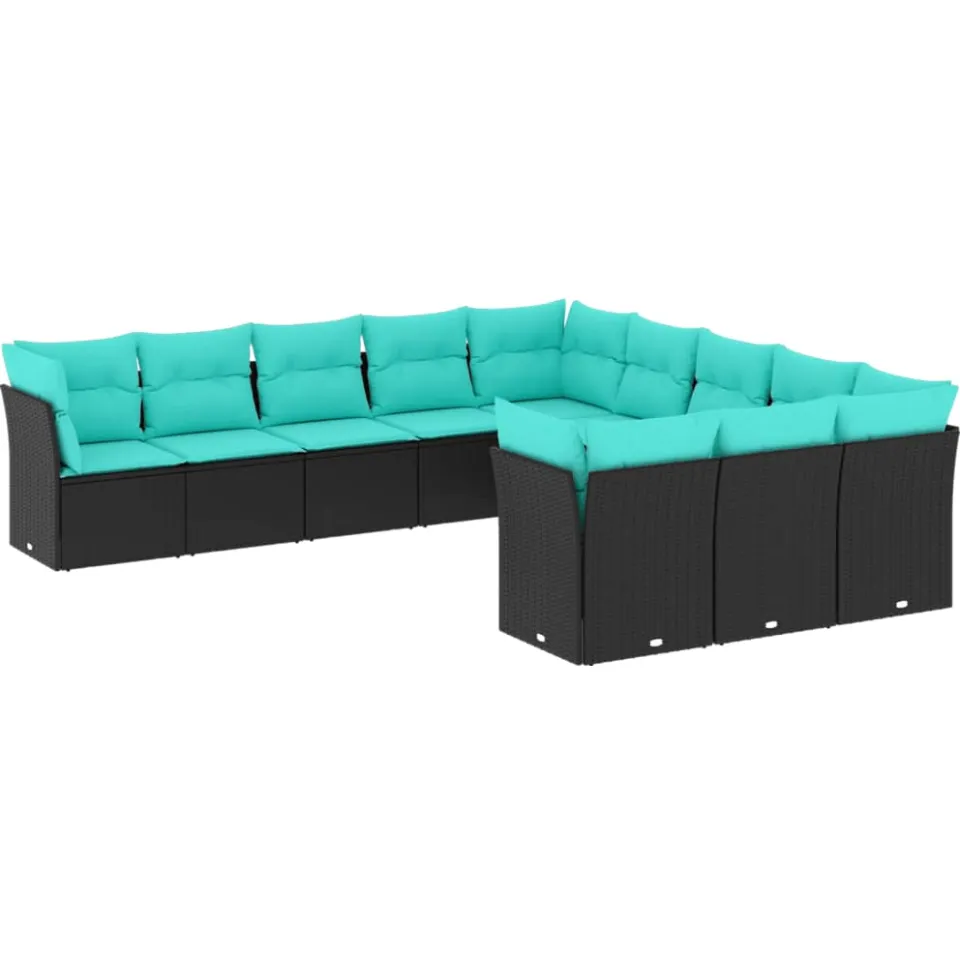 vidaXL 11-delige tuinbankset met kussens, zwart polyrotan, foto 3