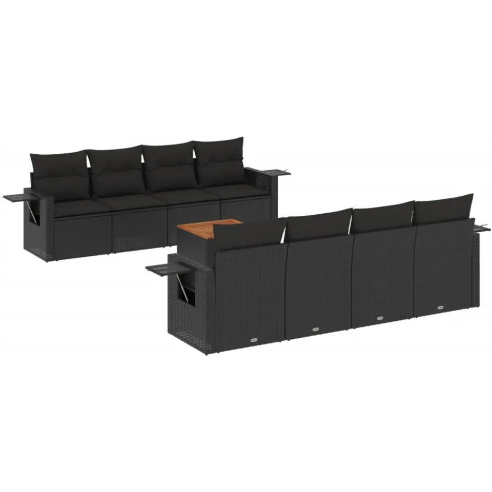 vidaXL 9-delige Loungeset met kussens poly rattan zwart, foto 3