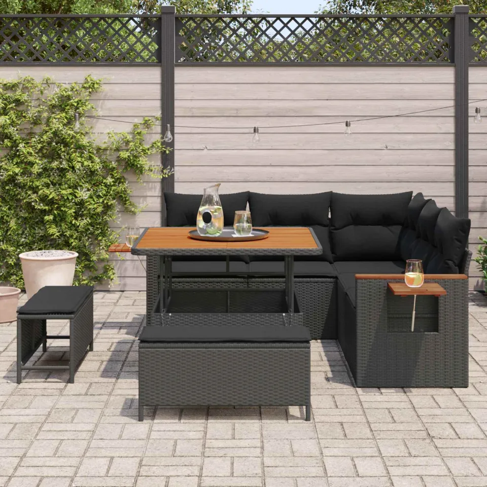 vidaXL Tuinbankenset 8 st Zwart poly rattan, foto 2