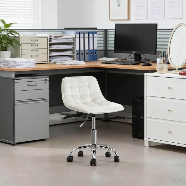 REDOM Bureaustoel - Draaibaar en in hoogte verstelbaar - Met wielen - Zonder armleuningen - Moderne stijl - Voor kantoor, make-up tafel en computergebruik - Fluweel en metaal - 43 x 35,5 x 87,5 cm crèmewit