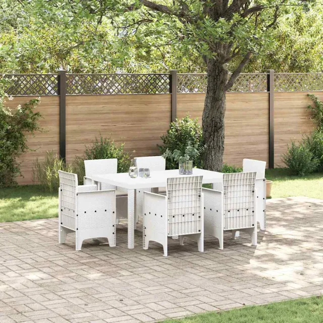 vidaXL Tuin Eetset 7 st Wit Polt riet