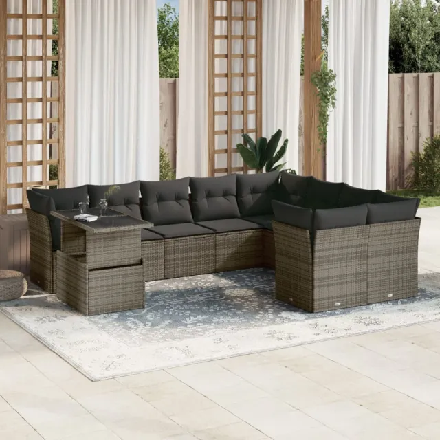 vidaXL 10-delige Loungeset met kussens poly rattan grijs, foto 2