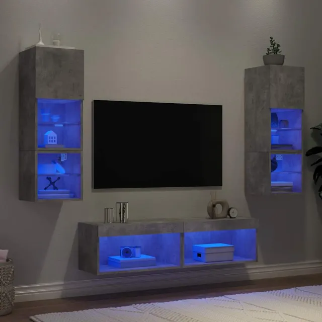 vidaXL 6-delige Tv-wandmeubelset met LED bewerkt hout betongrijs grijs, foto 2