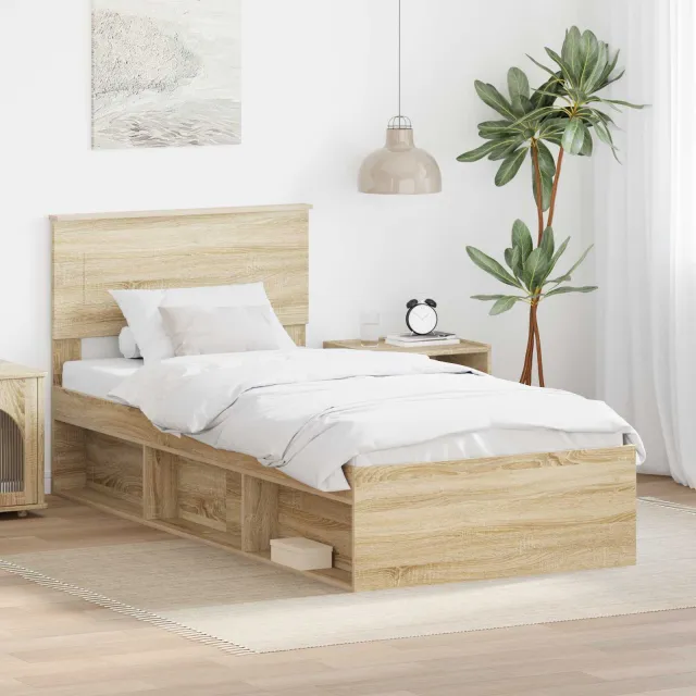 vidaXL Bedframe met hoofdeinde Sonoma 100 x 200 cm Bewerkt hout Bruin