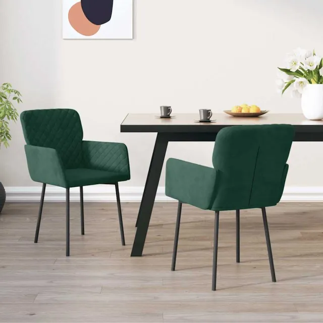 vidaXL Eetkamerstoelen 2 st fluweel donkergroen groen, foto 2