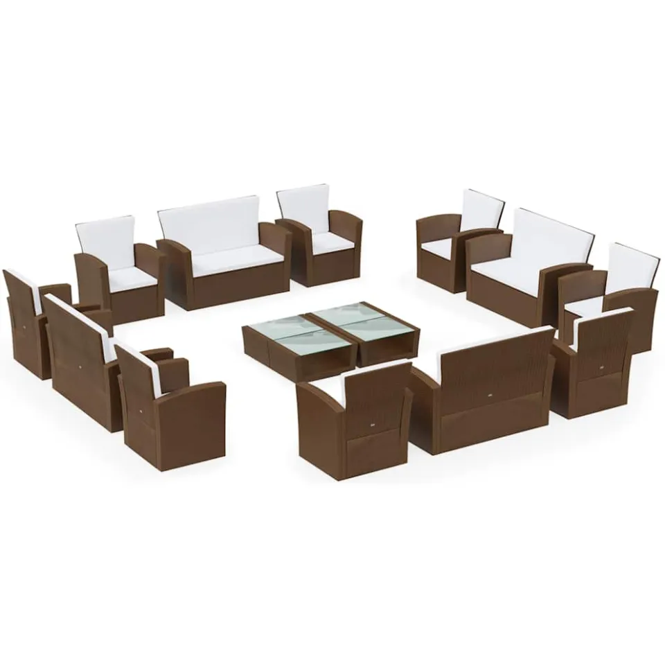 vidaXL 16-delige Loungeset met kussens poly rattan bruin, foto 3