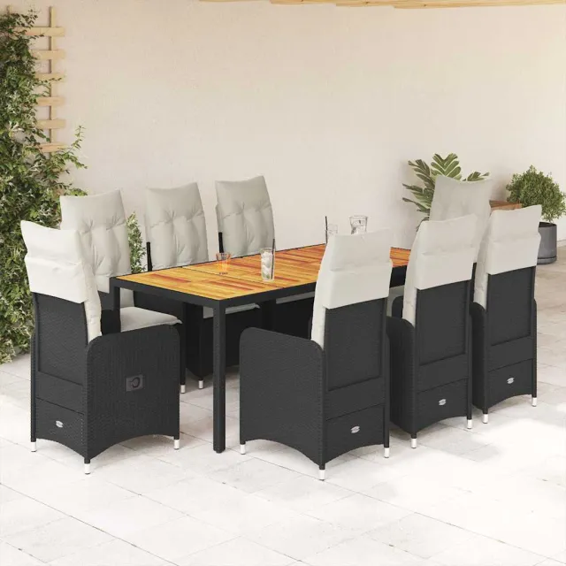 vidaXL 9-delige Bistroset met kussens poly rattan zwart, foto 2