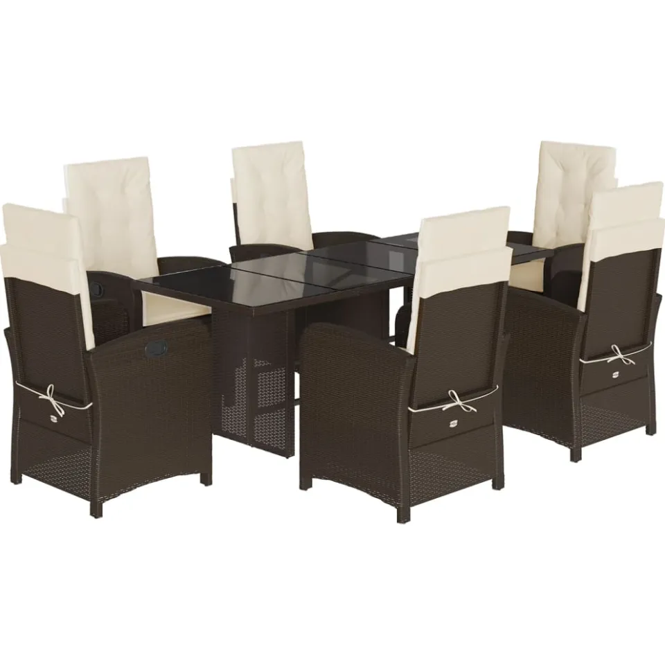 vidaXL 7-delige Tuinset met kussens poly rattan bruin, foto 3