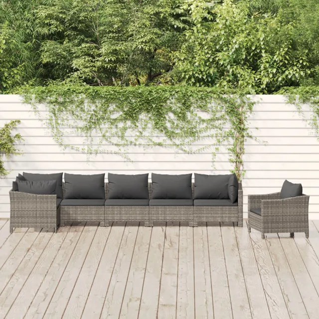 vidaXL 7-delige Loungeset met kussens poly rattan grijs, foto 2