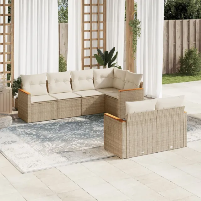 vidaXL 7-delige Loungeset met kussens poly rattan beige, foto 2
