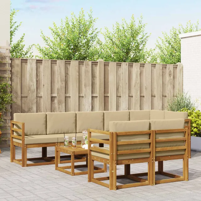 vidaXL Buiten bankenset 9 st 8-zits Natuurlijk en Beige