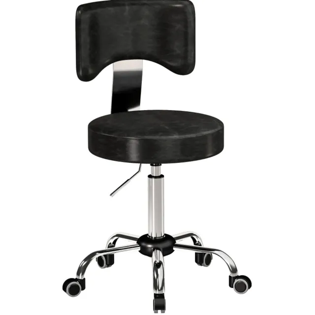 MIVRAY Bureaukruk 34,5 x 34,5 x 72 tot 87,5 cm - Draaibaar en In Hoogte Verstelbaar - Voor Salon en Verzorging - Metaal en Kunstleer - Zwart