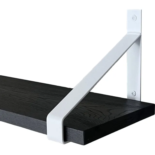 GoudmetHout Wandplank Industrieel - 180 x 25 cm Muurplank - Zwart Eiken Hout - Decoratie Wandrek & Boekenrek - Hangplank Keuken - Wall Shelf + 2 Mat Witte Plankdragers van Staal