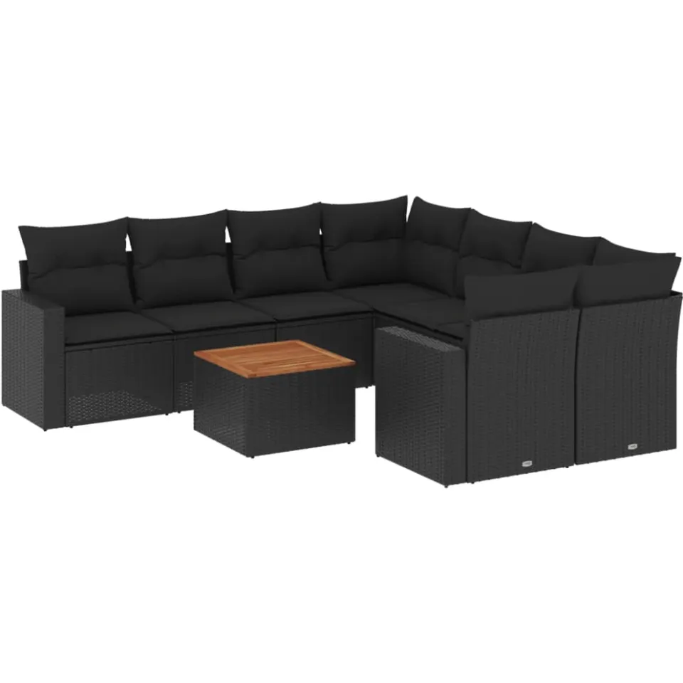 vidaXL 9-delige Loungeset met kussens poly rattan zwart, foto 3