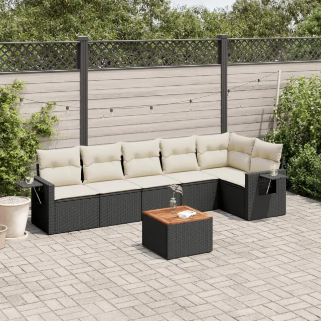vidaXL 7-delige Loungeset met kussens poly rattan zwart, foto 2