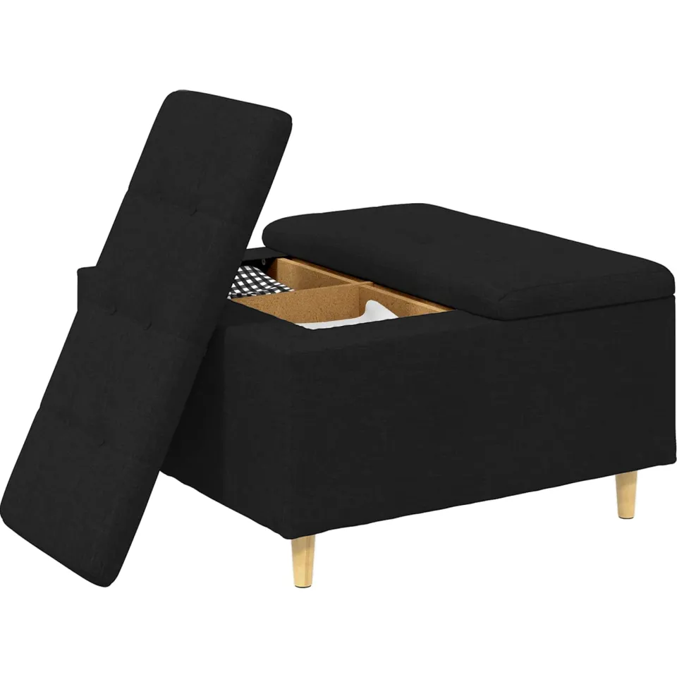 vidaXL Ottoman met Opbergruimte Zwart 80 x 80 x 45 cm Stof
